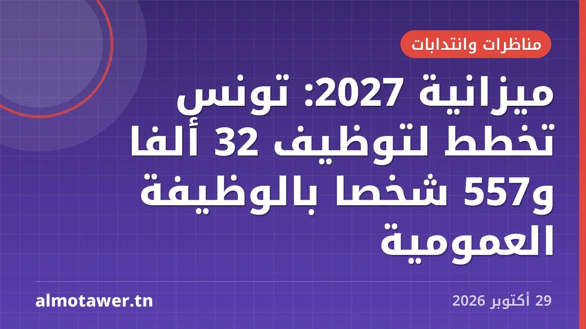 ميزانية 2027: تونس تخطط لتوظيف 32 ألفًا و557 شخصًا بالوظيفة العمومية