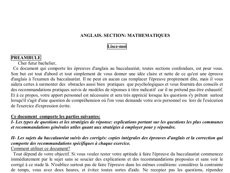Corrigé Bac Anglais 2009 (Maths) - Session Principale
