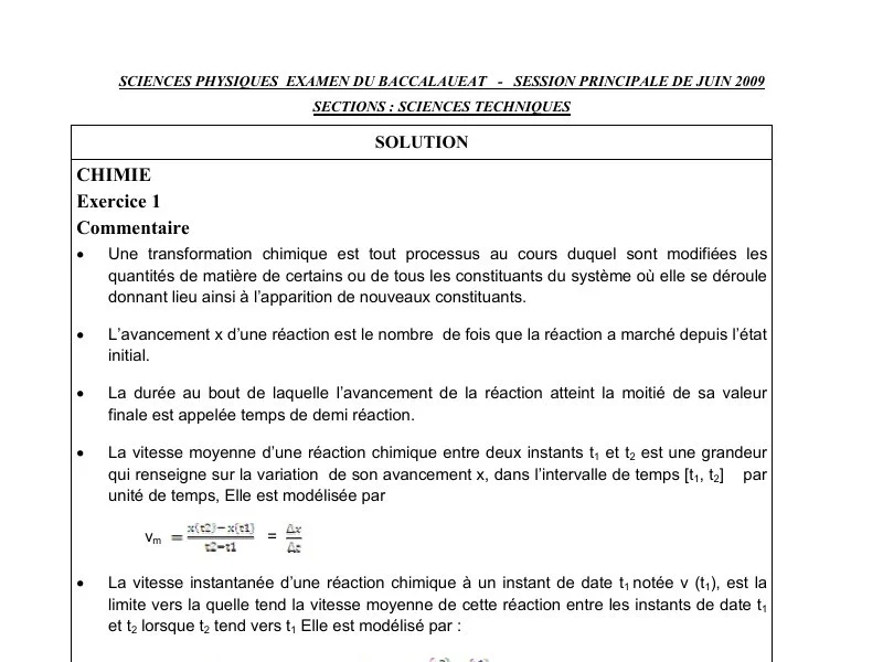 Bac Tunisie : Correction Physique 2009 – Sci Tech