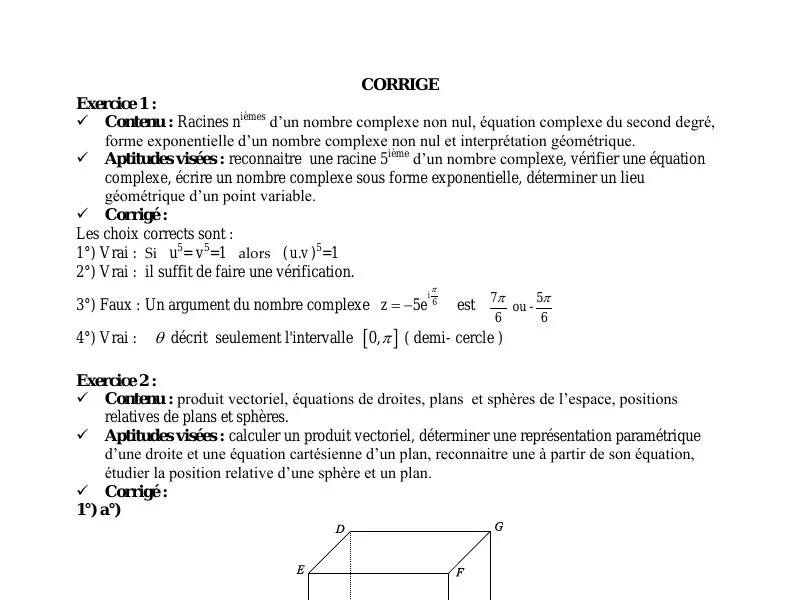 Correction Examen Maths Bac 2010 Sciences Exp. (Rattrapage)