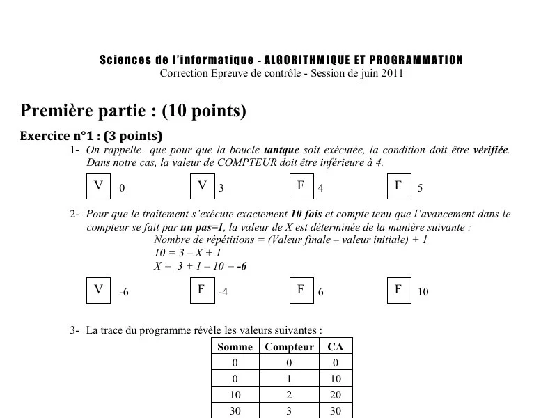 Correction Algorithme et programmation BAC 2011 S controle