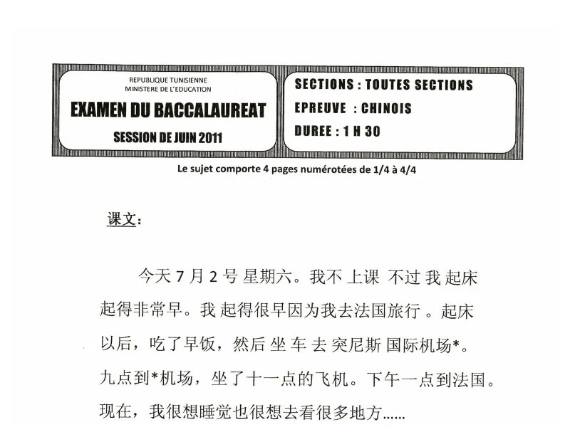 Chinois BAC 2011 : Examen Principal Bac Informatique