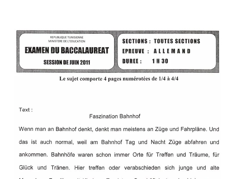 إمتحان ألمانية لسنة BAC 2011 الدورة الرئيسية باكالوريا إعلامية