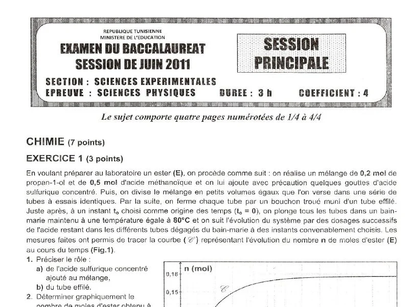Bac Physique 2011 - Session Principale Sciences Expérimentales