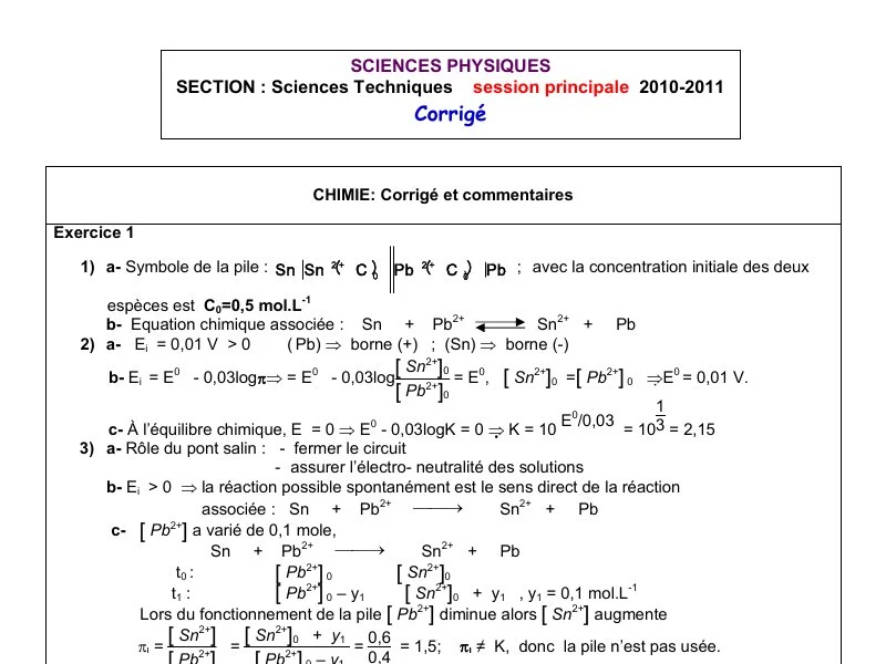 Correction Bac Physique 2011 Sciences Techniques