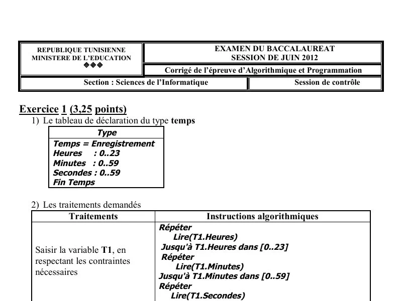 Correction Algorithme et programmation BAC 2012 S controle