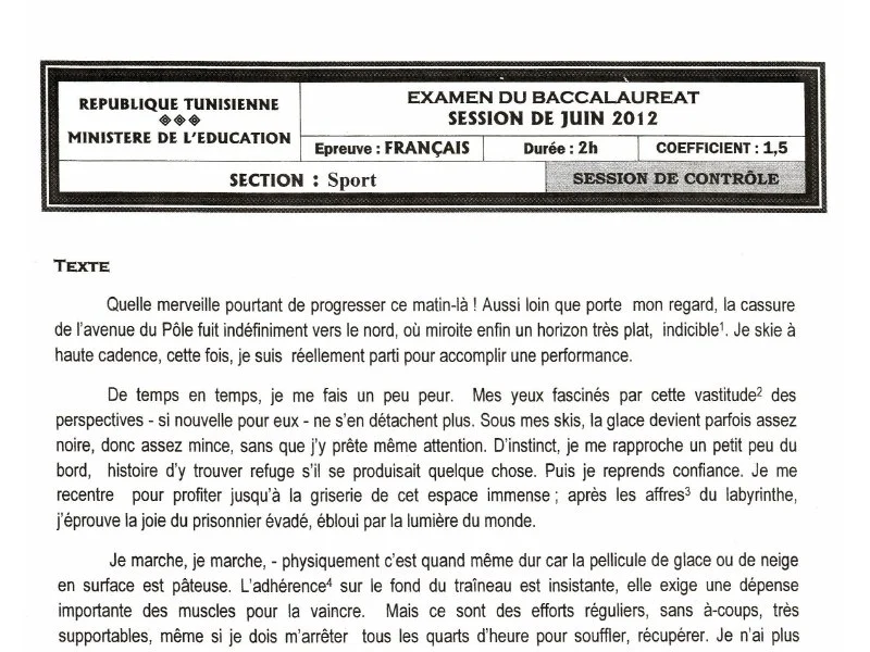 إمتحان فرنسية لسنة BAC 2012 دورة التدارك باكالوريا تربية بدنية