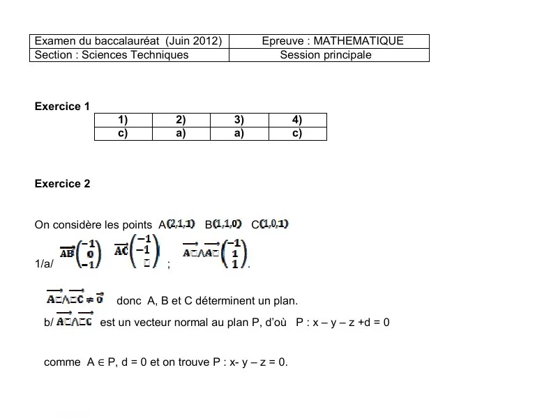 Correction Examen Maths Bac Technique 2012