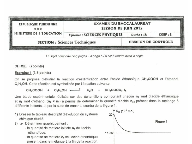 Baccalauréat Physique 2012 Sciences Techniques Rattrapage