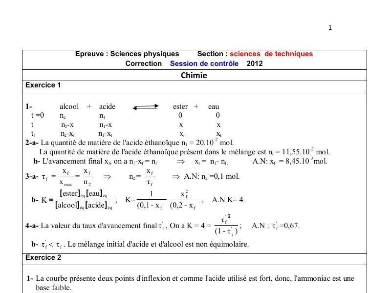 Bac Physique 2012 : Correction Rattrapage Sciences Techniques