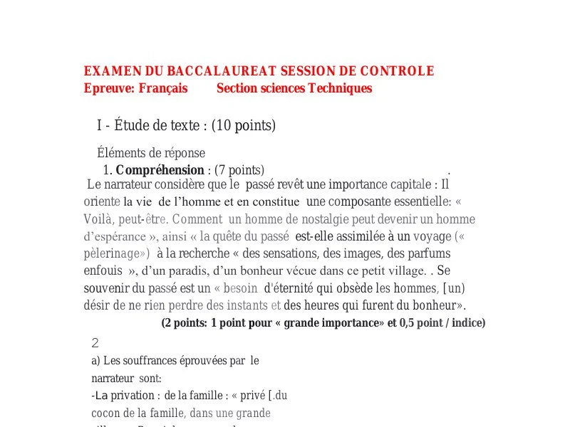 Correction examen Français Bac 2013 Sciences Techniques