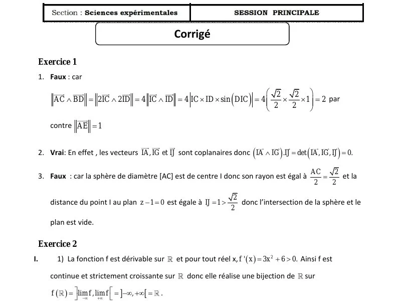 إصلاح إمتحان رياضيات لسنة 2013 الدورة الرئيسية باكالوريا علوم تجريبية