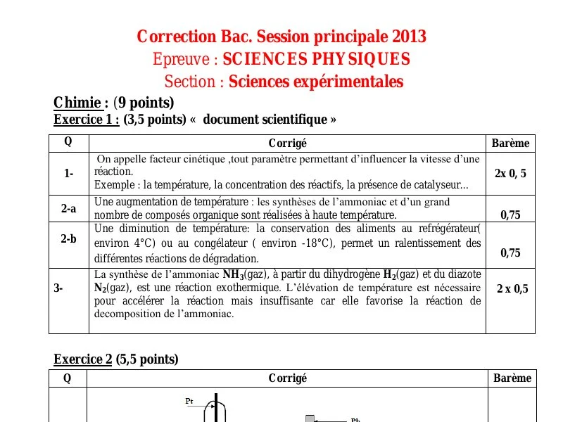 Correction Bac Physique 2013 Sciences Expérimentales