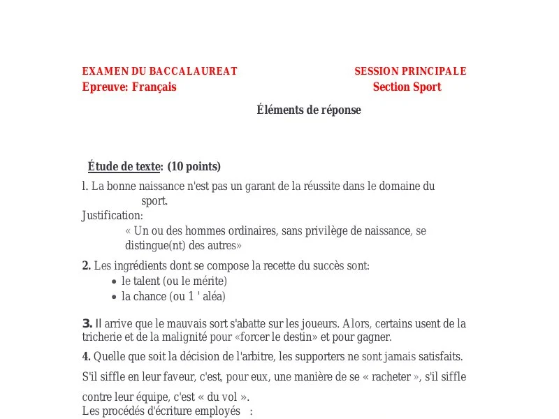 Correction Bac 2013: Examen Français Éducation Physique