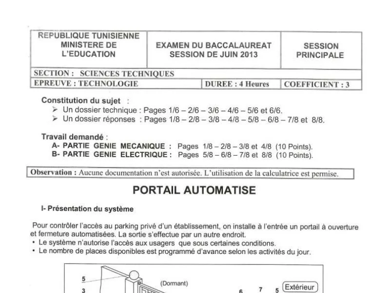 Baccalauréat Sciences Techniques 2013 : Examen Technique