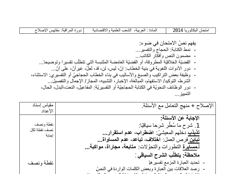 Correction Bac Arabe 2014 - Rattrapage Sciences Techniques