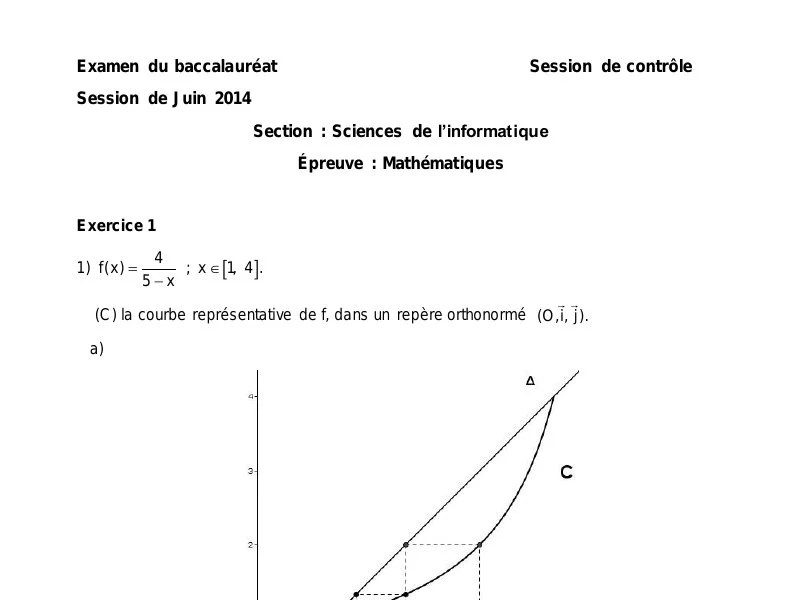 إصلاح إمتحان رياضيات لسنة 2014 دورة التدارك باكالوريا إعلامية