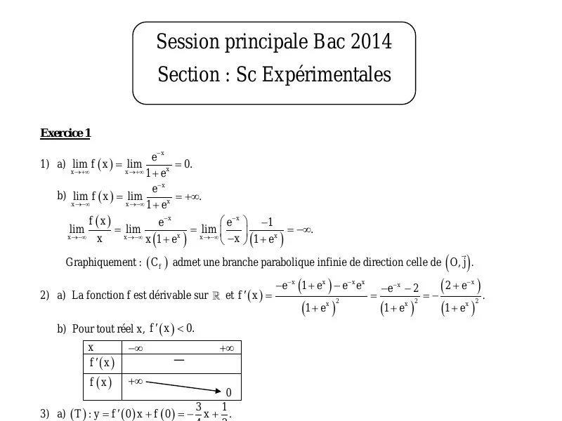 Correction Bac Maths 2014 Sc Exp Session Principale