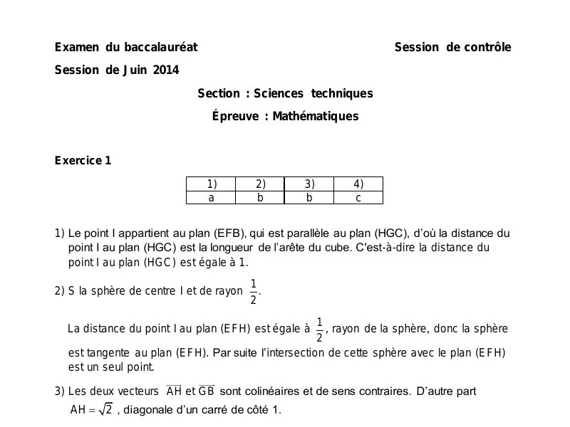 Correction Examen Maths Bac Technique 2014 Rattrapage
