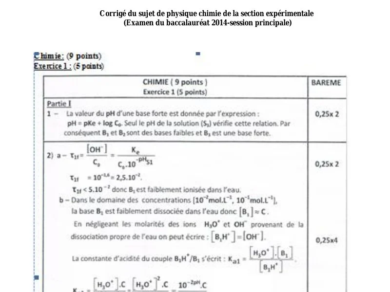 Correction Bac Physique 2014 | Sciences Expérimentales