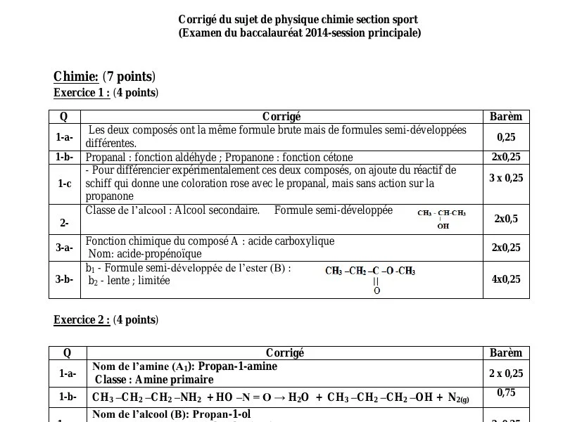 Correction BAC 2014 Sciences Physiques Éducation Physique Tunisie