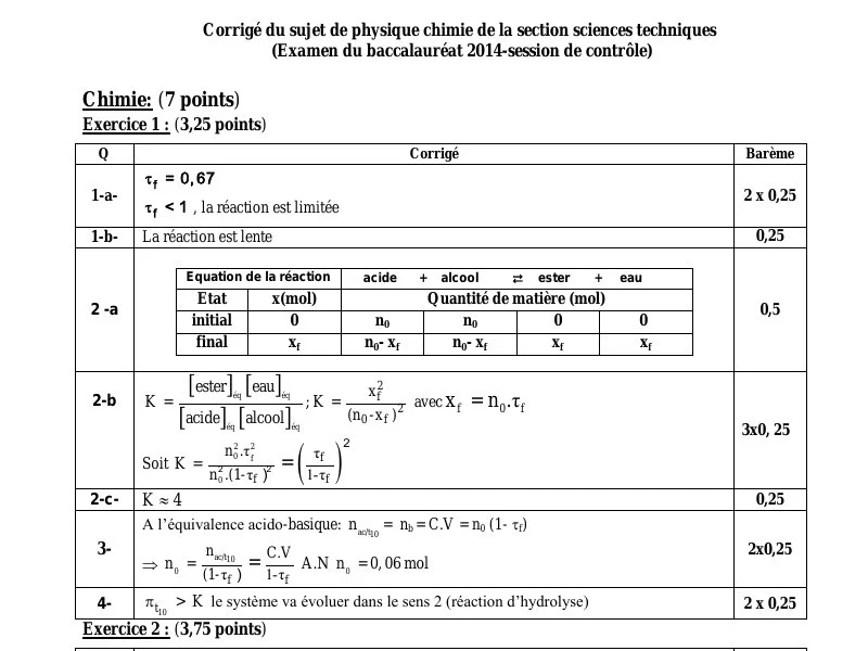 Correction Examen Physique Bac Technique 2014 Rattrapage