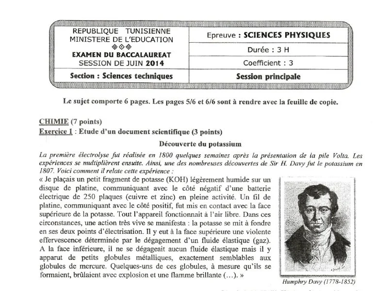 Bac Tunisie 2014: Examen Physique Sciences Techniques