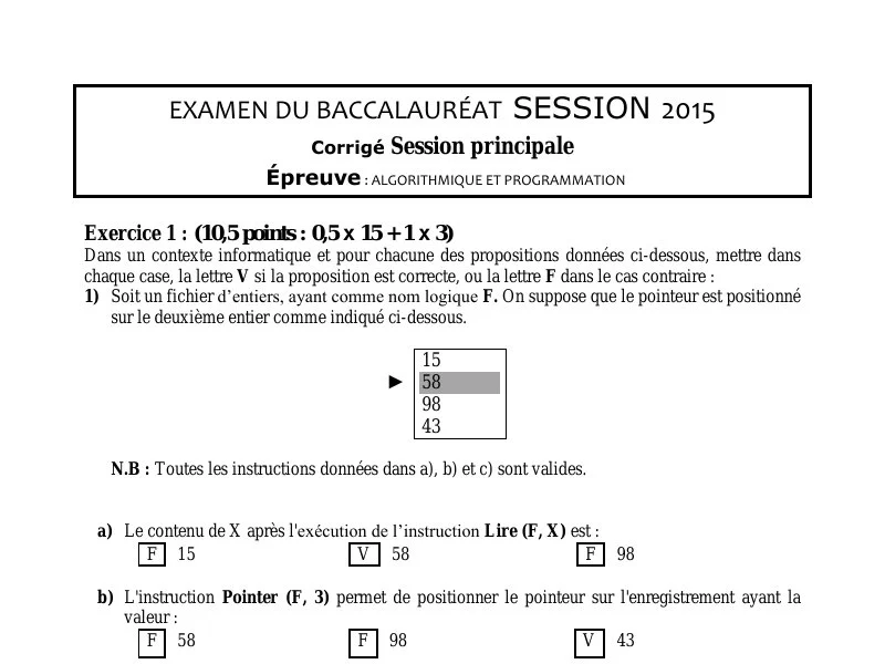 Correction Algorithme et programmation BAC 2015 S principale