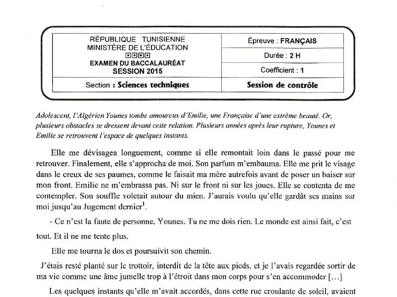 Bac Français 2015 - Session Rattrapage Sciences Techniques