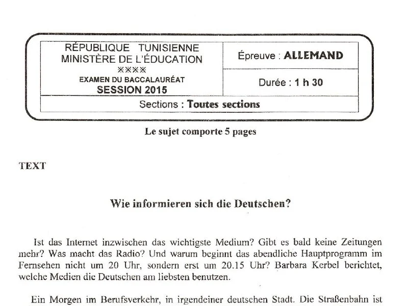 Bac Allemand 2015 Maths - Session Principale