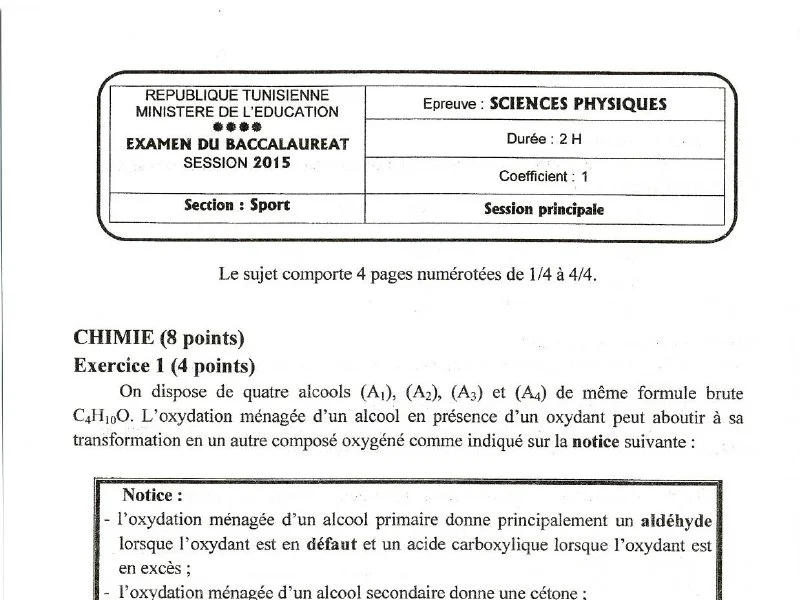 BAC 2015 Physique-Chimie : Examen National "Éducation Physique"