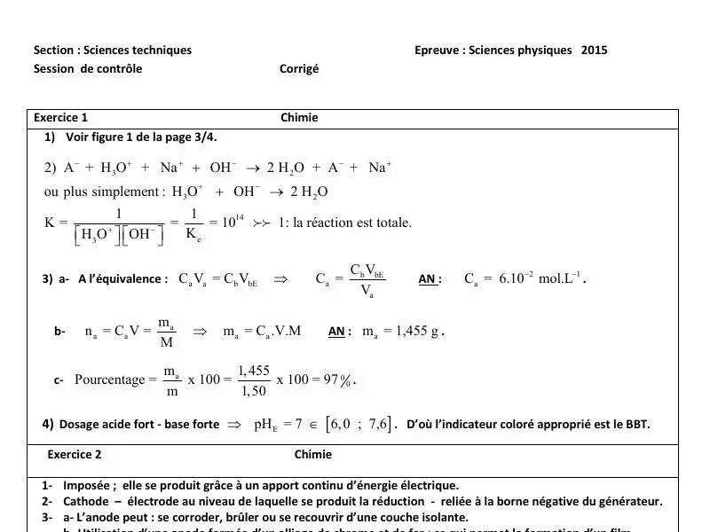 Correction Physique Bac Tech 2015 Rattrapage