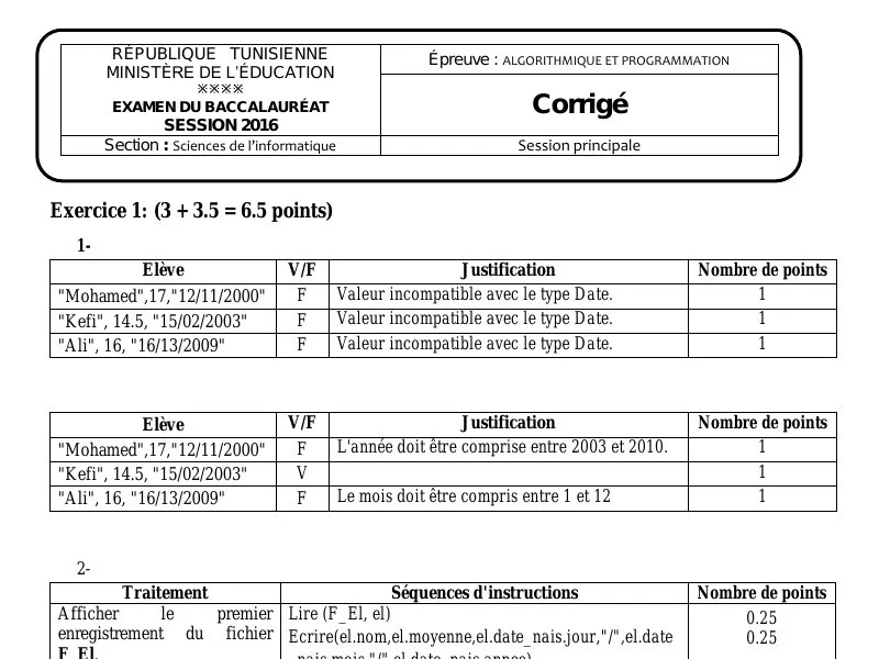 Correction Algorithme et programmation BAC 2016 S principale