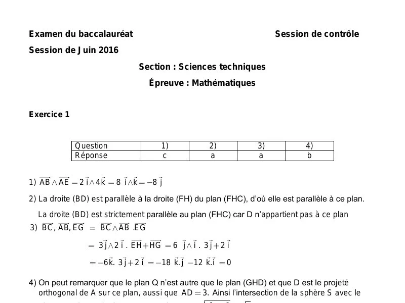Correction Maths Bac Tech 2016 : Rattrapage