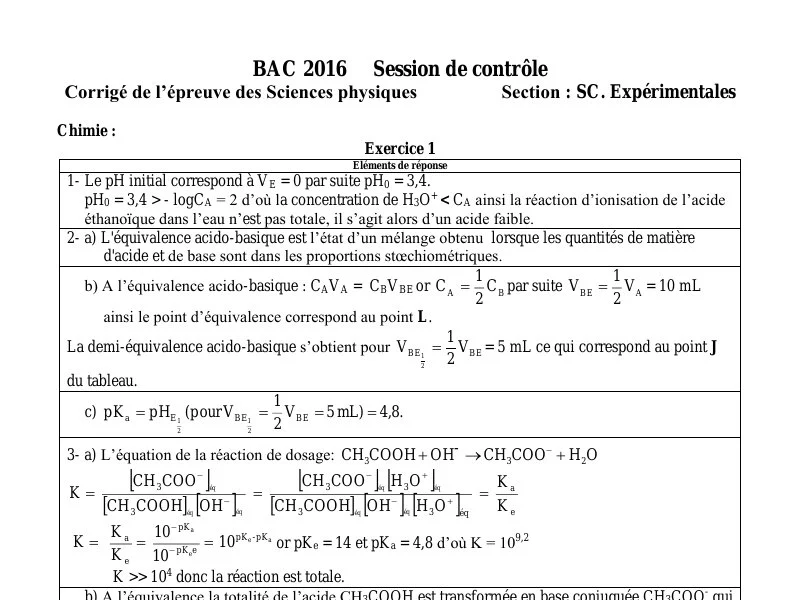 إصلاح إمتحان فيزياء لسنة 2016 دورة التدارك باكالوريا علوم تجريبية