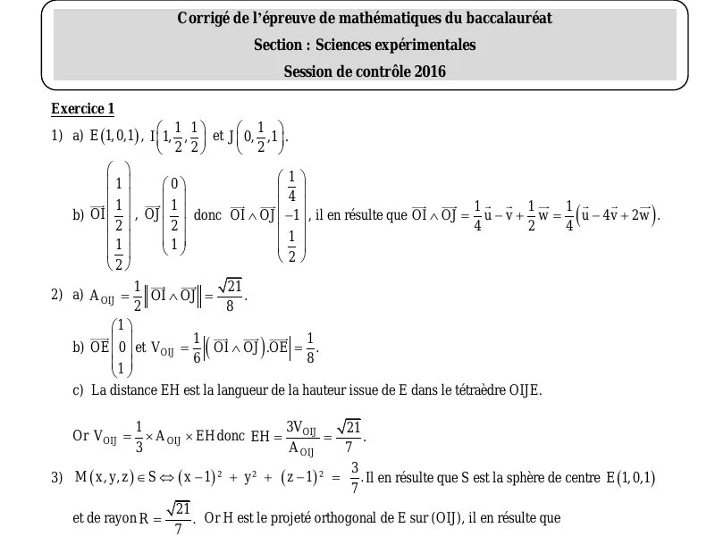 Correction Math Bac 2016 Rattrapage Sciences Expérimentales
