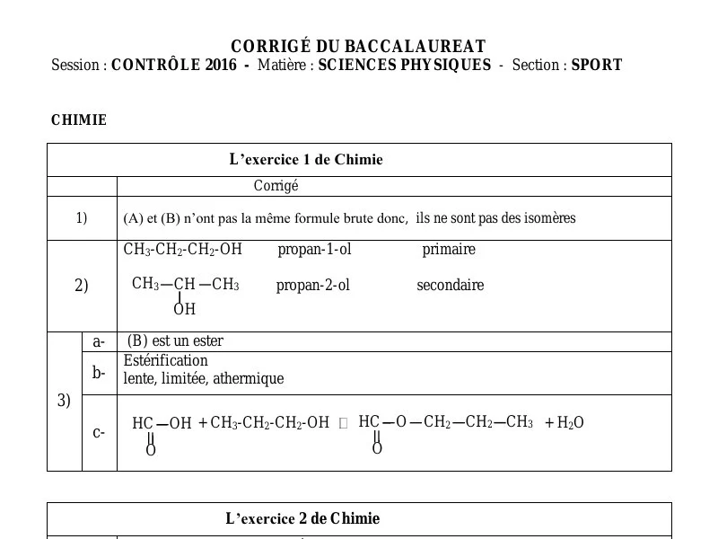 إصلاح إمتحان علوم فيزيائية لسنة BAC 2016 دورة التدارك باكالوريا تربية بدنية