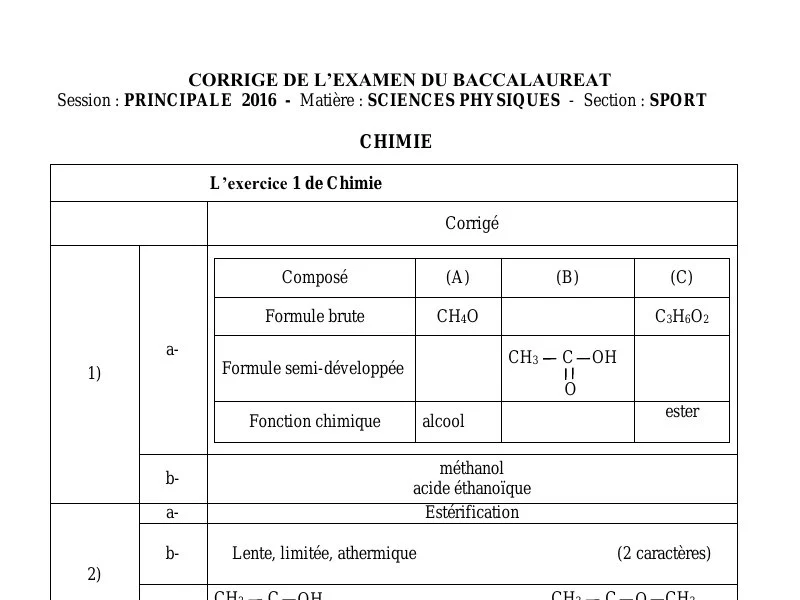 Correction Bac Physique 2016 : Exam Sciences Physiques Éducation Physique