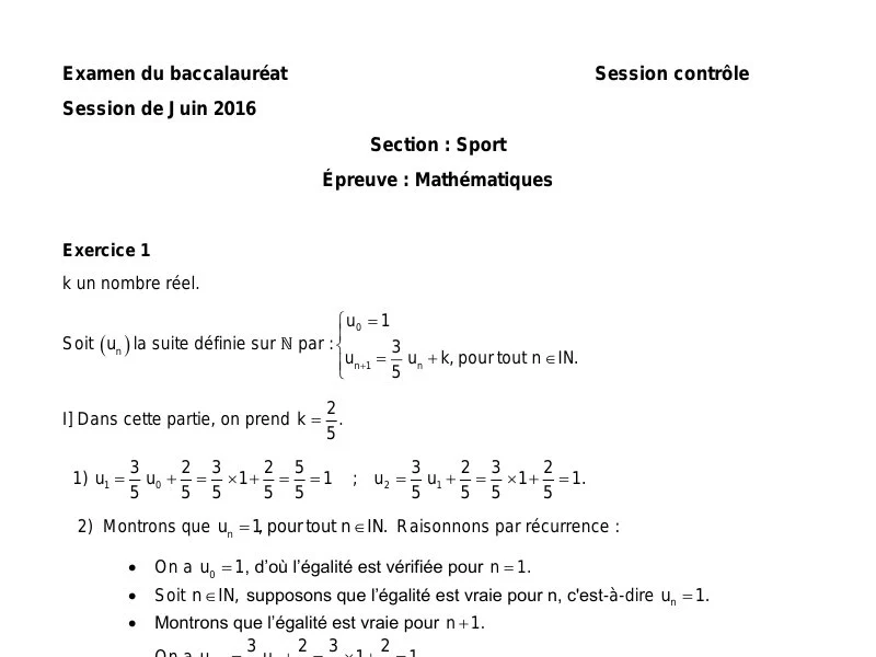 Correction Bac 2016 Maths - Session de Rattrapage Éducation Physique