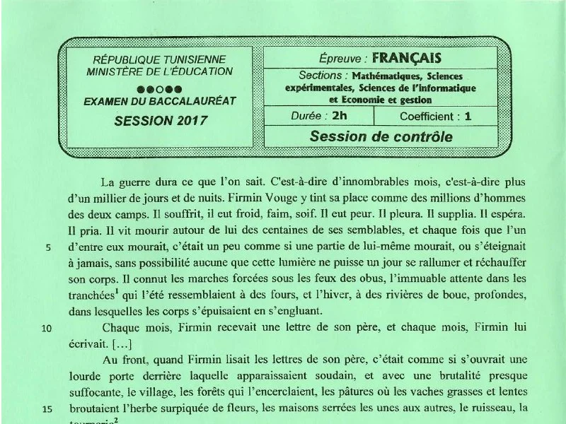 إمتحان فرنسية لسنة 2017 دورة التدارك باكالوريا علوم تجريبية