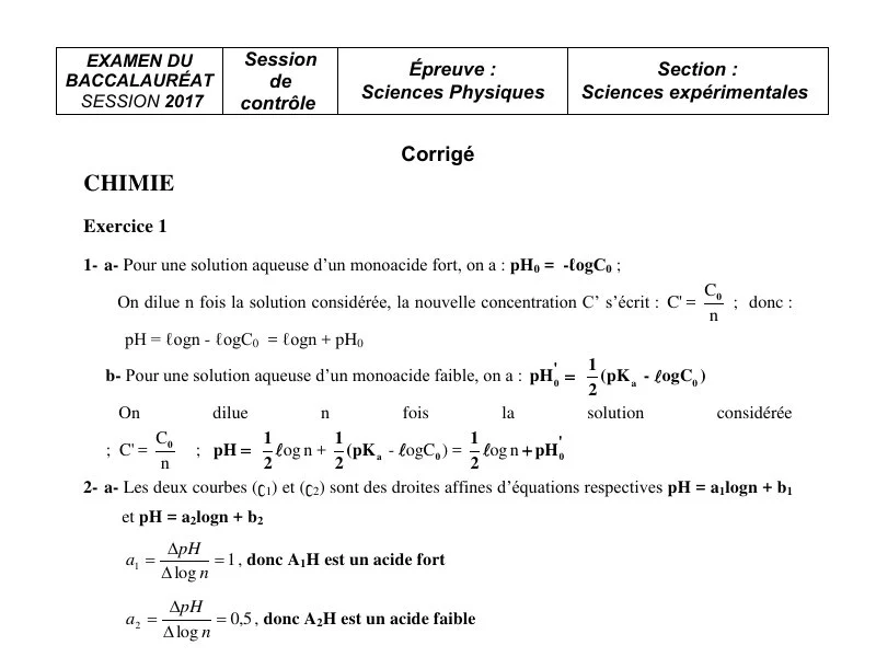 Correction Physique Bac 2017 – Rattrapage Sc. Exp.
