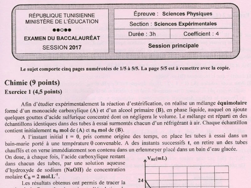 Bac 2017 Physique Sciences Expérimentales Tunisie