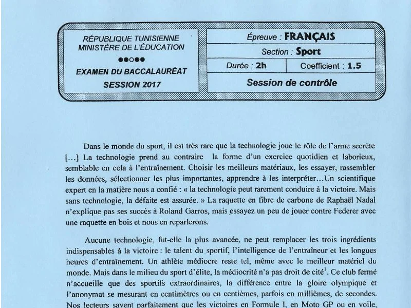 Bac 2017 : Devoir de Français pour la session de rattrapage (Bac Éducation Physique)