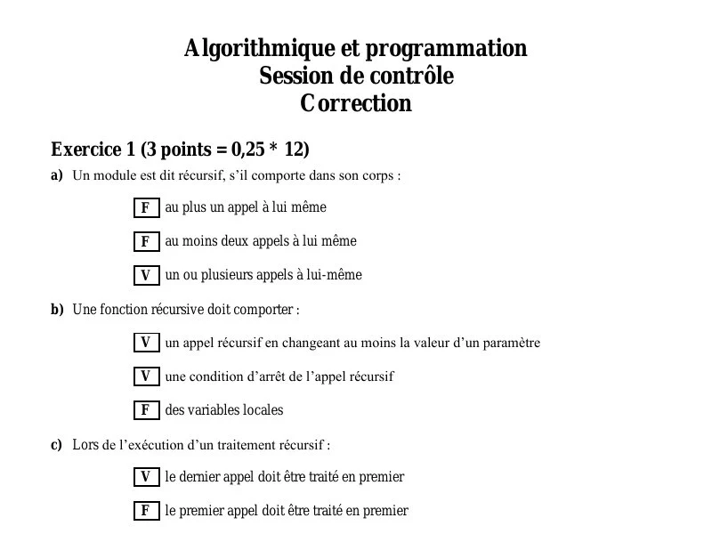 Correction Algorithme et programmation BAC 2018 S controle