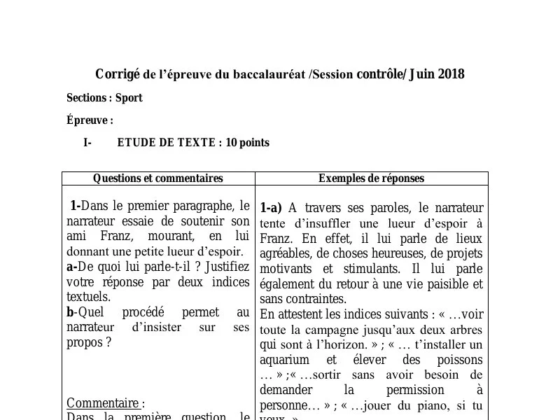 Correction Bac 2018 : Examen de Français, session de rattrapage EPS