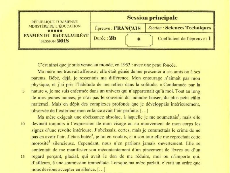 Bac Français 2018 - Sciences Techniques (Tunisie)