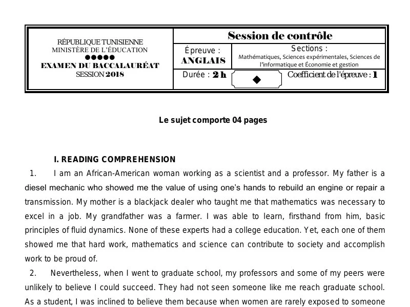 Corrigé Anglais Bac Maths 2018 - Session Contrôle