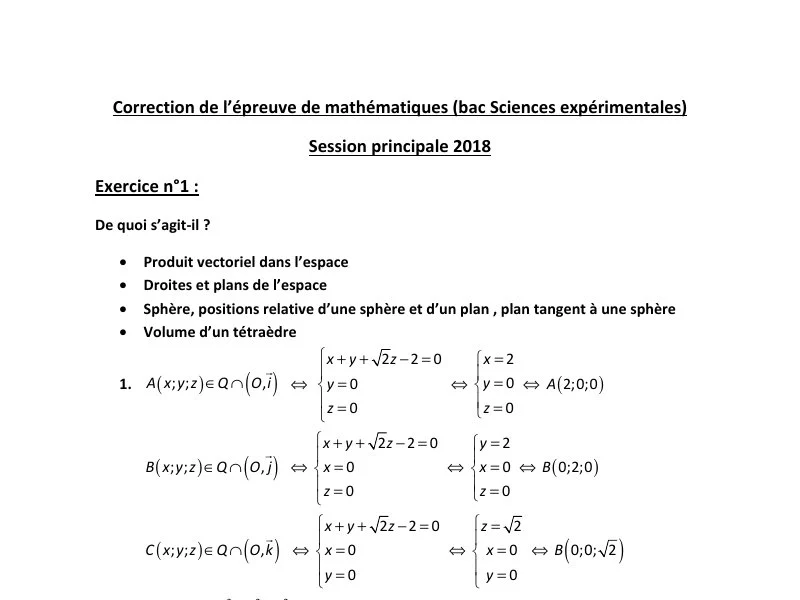 Correction Examen Maths Bac 2018 Sciences Expérimentales