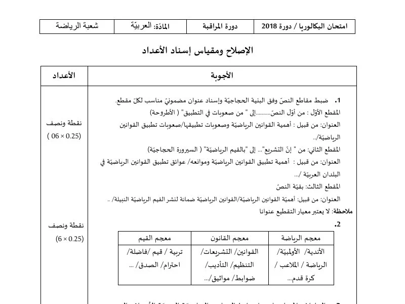 Correction Bac Arabe 2018 Session Rattrapage Éducation Physique