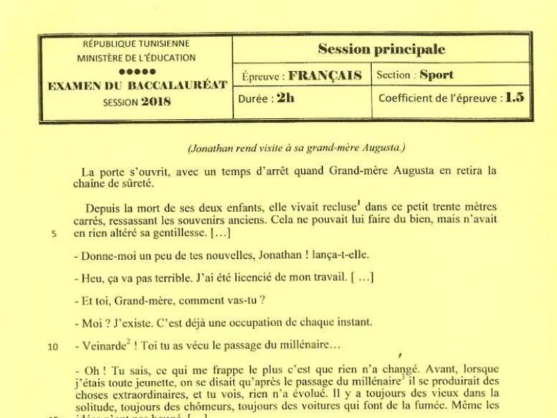 Bac 2018 : Examen de Français - Session Principale (Éducation Physique)
